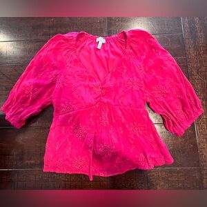 Sofia by Sofia Vergara Pink Puff Sleeve Peplum Blouse